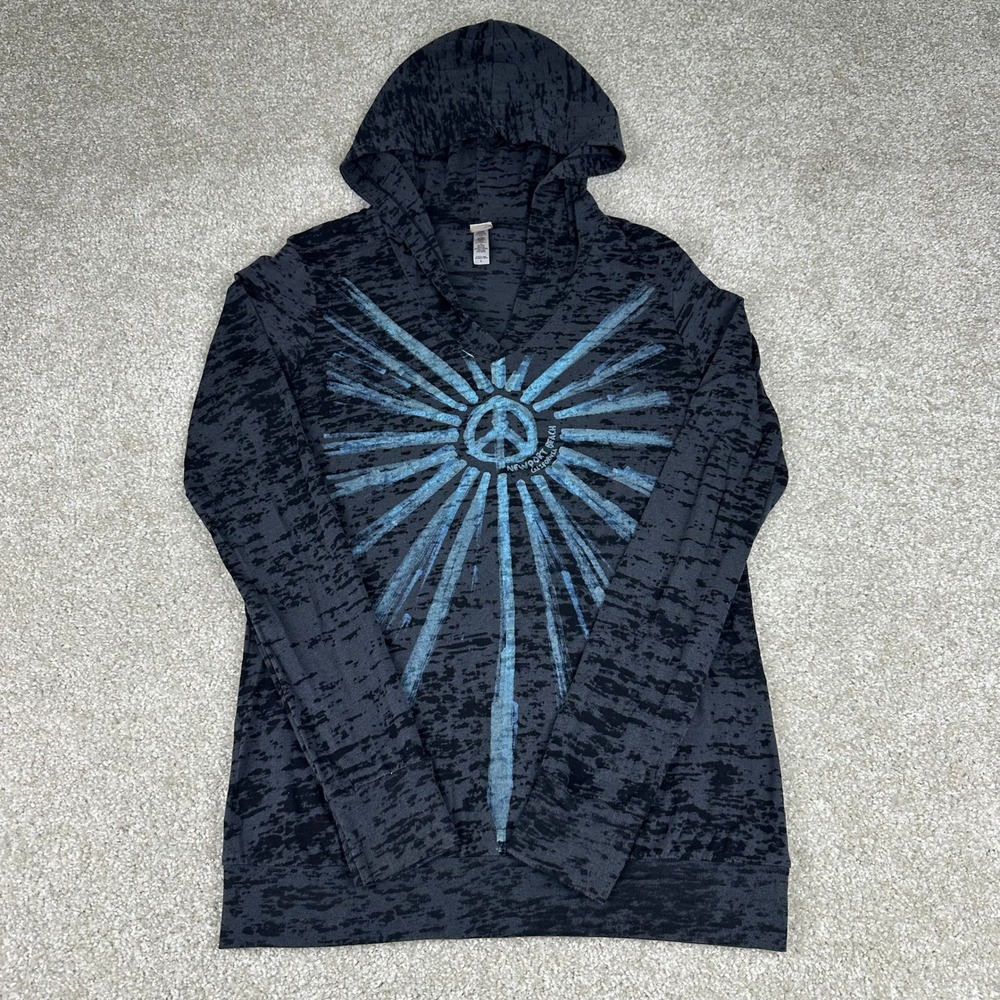 Coastal Classics Newport Beach Peace Sign Burnout Hoodie Gray Blue Large Boho